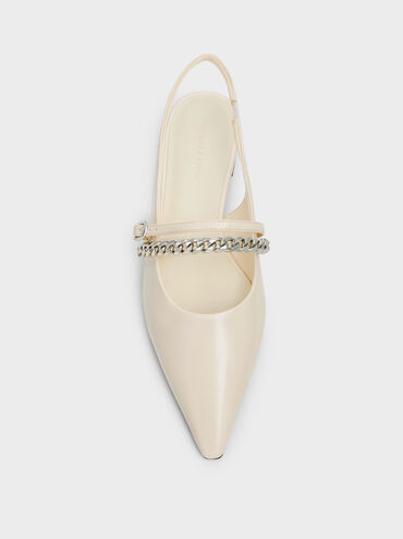 Sepatu Flats Slingback Chain Pointed Georgie, Beige, hi-res