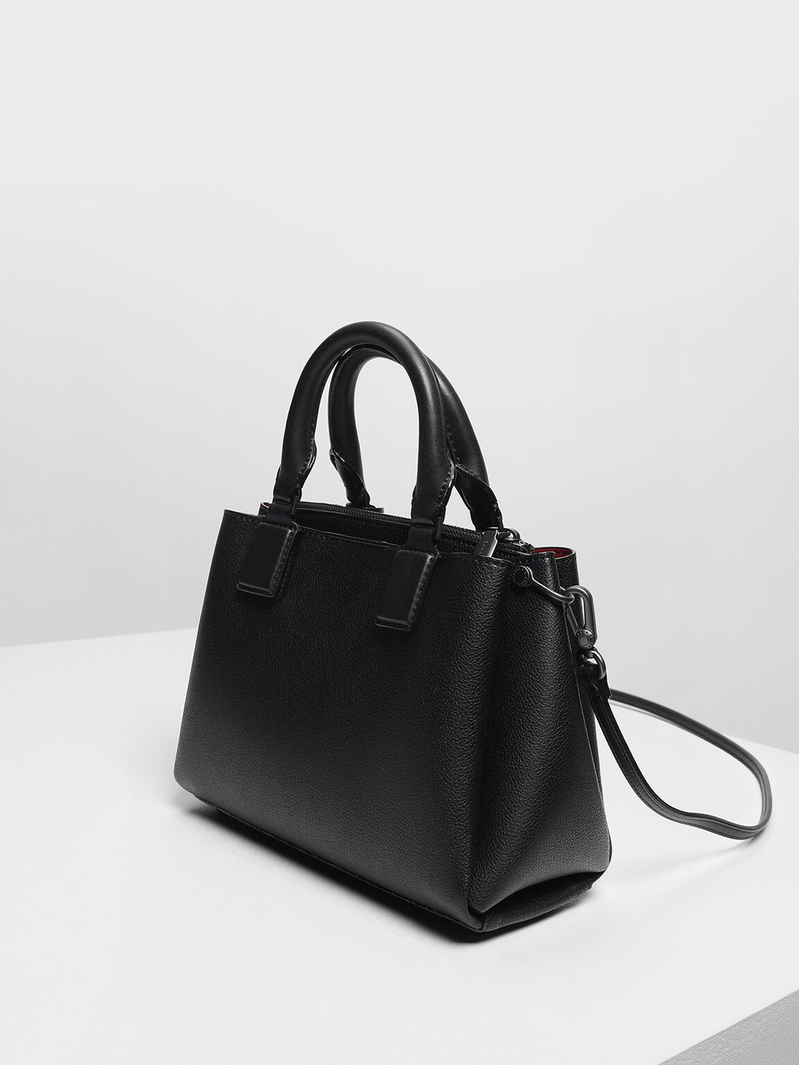 Top Handle Structured Bag, Black, hi-res