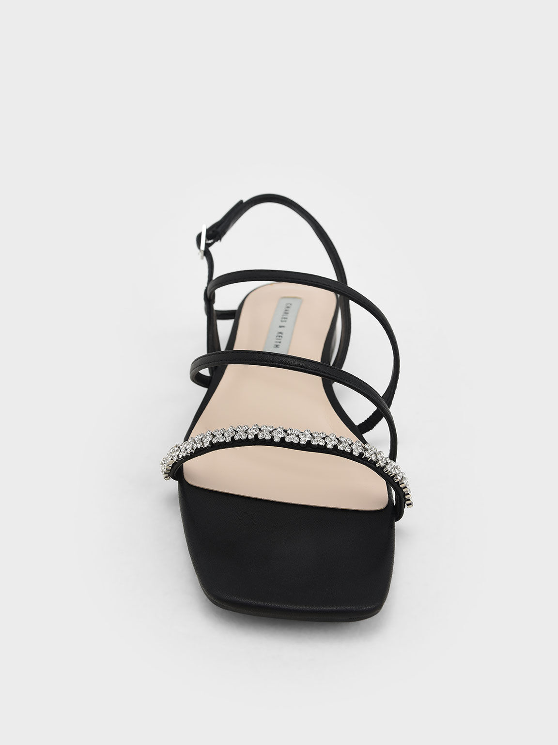 Sandal Strappy Slingback Gem-Encrusted, Black, hi-res
