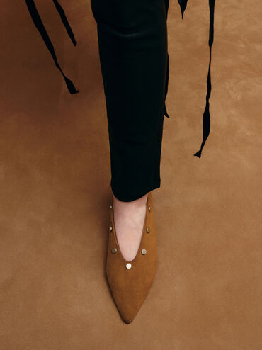 Gael Faux Suede Studded Convertible Kitten-Heel Knee-High Boots, Brown, hi-res