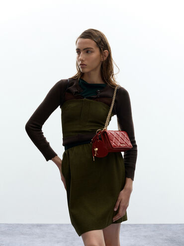 Paffuto Quilted Wallet On Chain, Tomato Red, hi-res