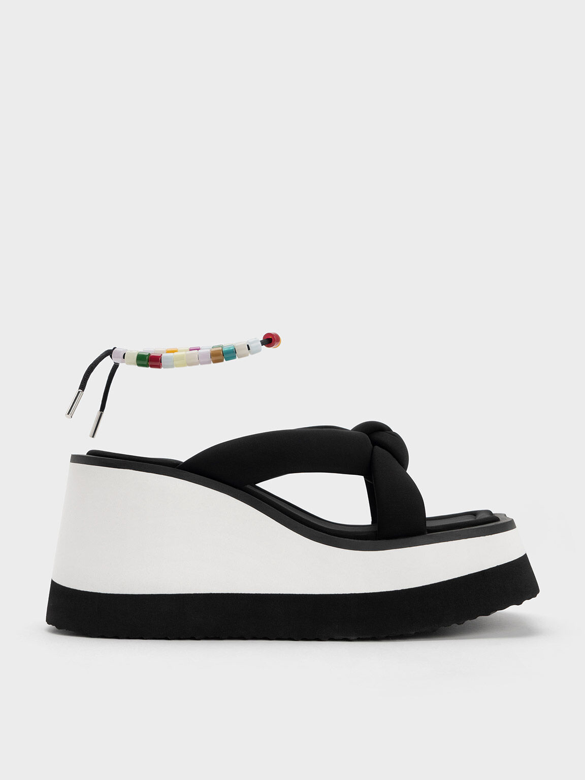 Tana Knotted Crossover Wedges, Black, hi-res