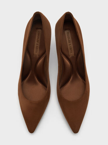 Sepatu Pumps Stiletto Pointed Toe Emmy Textured, Cognac, hi-res