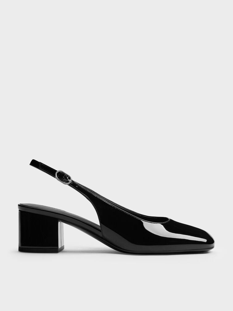 Danni Patent Slingback Pumps, Black Patent, hi-res