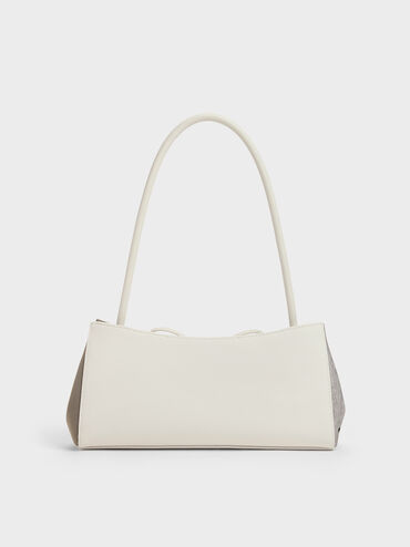Tas Bahu Panelled Bow Heart-Print Hazel, Taupe, hi-res