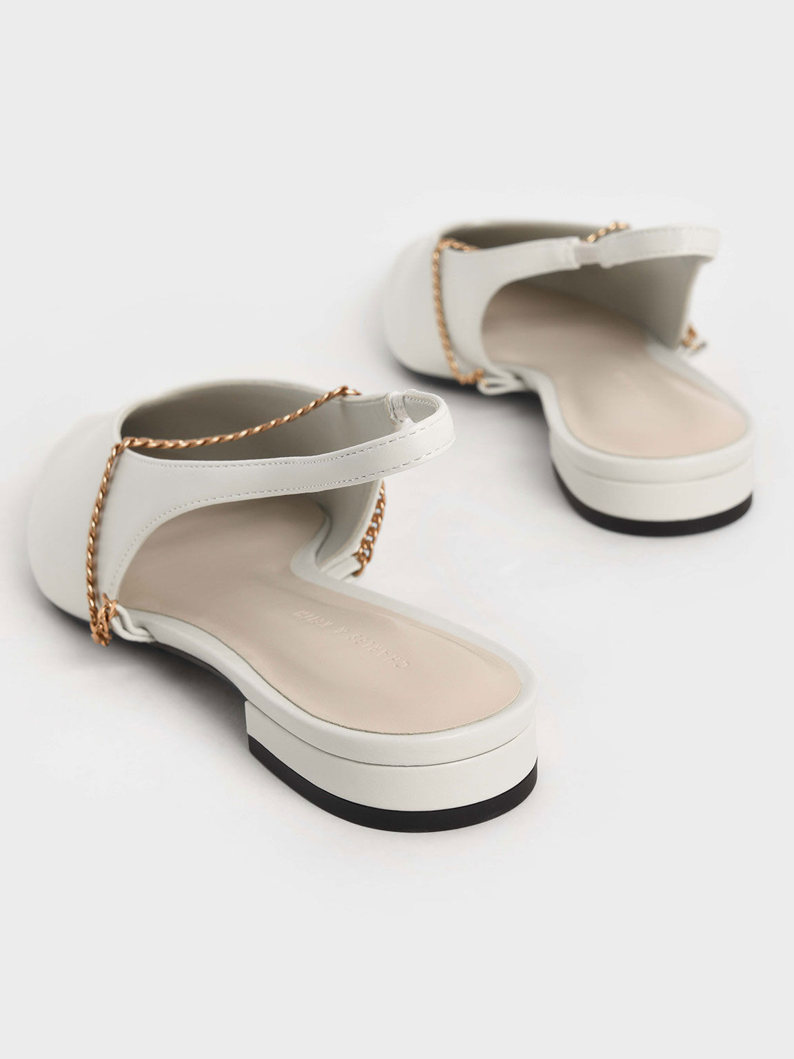 Sepatu Flat Ballerina Slingback Chain-Link, Chalk, hi-res