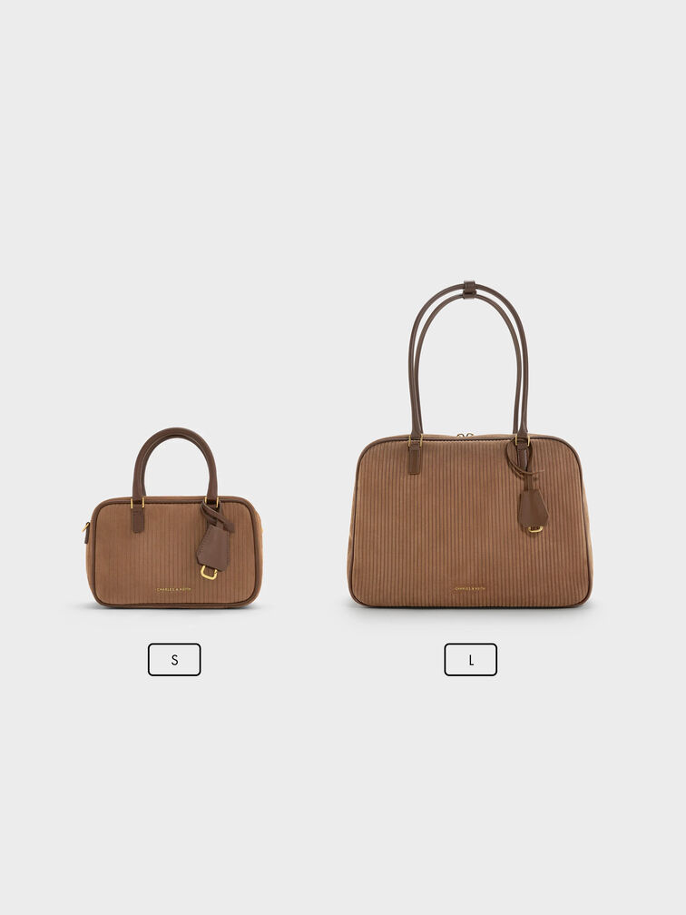 Large Sianna Corduroy Bowling Bag, Mocha Brown, hi-res