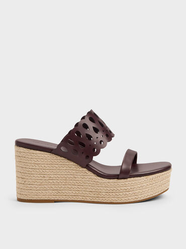 Sepatu Wedges Espadrille Cut-Out, Maroon, hi-res
