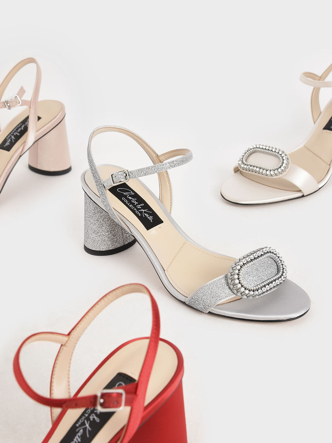 Wedding Collection: Glitter Embellished Heeled Sandals, Silver, hi-res