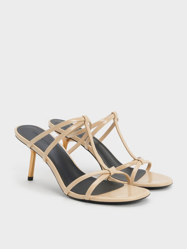 Sepatu Mules Strappy T-Bar Crossover, Beige, hi-res