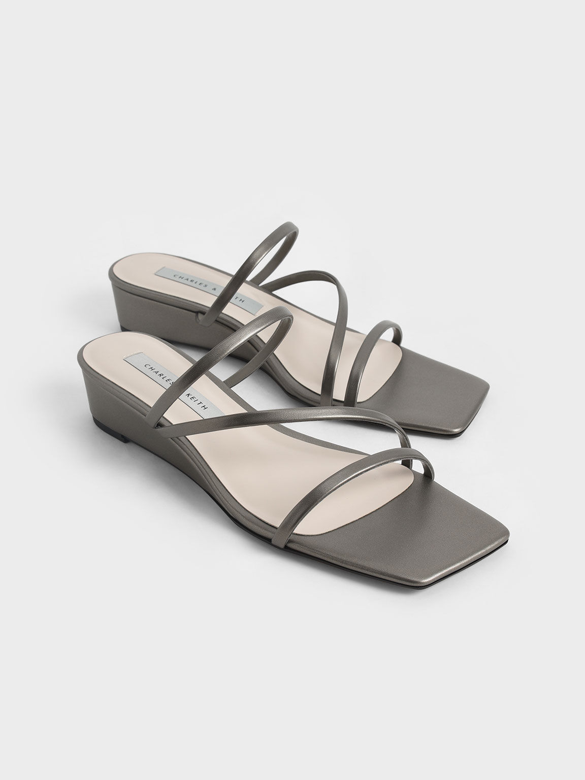 Strappy Wedge Mules, Bronze, hi-res