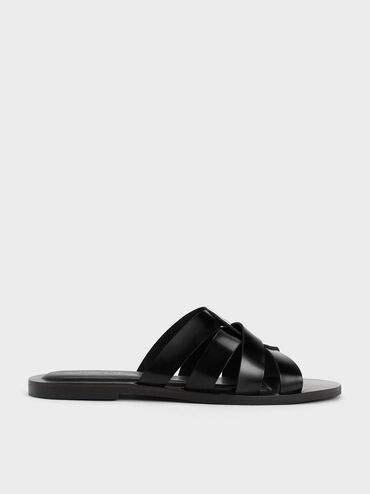 Interwoven Slide Sandals, Black Box, hi-res