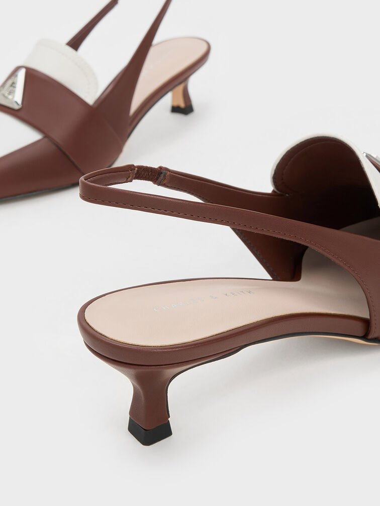 Sepatu Slingback Pumps Trice Metallic Accent Pointed-Toe, Brown, hi-res