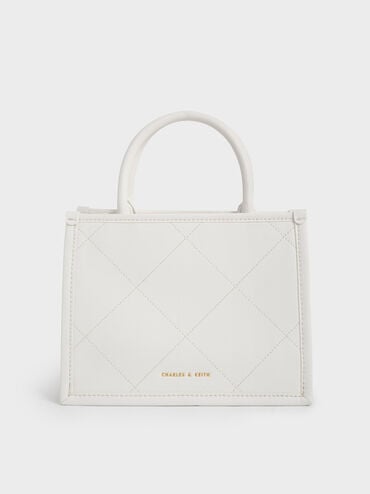Celia Quilted Double Handle Tote Bag, White, hi-res