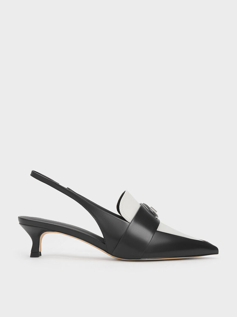 Sepatu Slingback Pumps Trice Metallic Accent Pointed-Toe, Black, hi-res