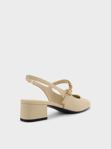 Sepatu Pumps Slingback Mary Jaane Charm Double-Chain, Chalk, hi-res