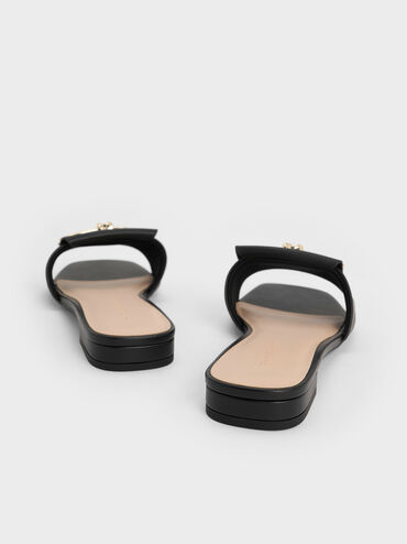 Knotted Accent Slide Sandals, Black, hi-res