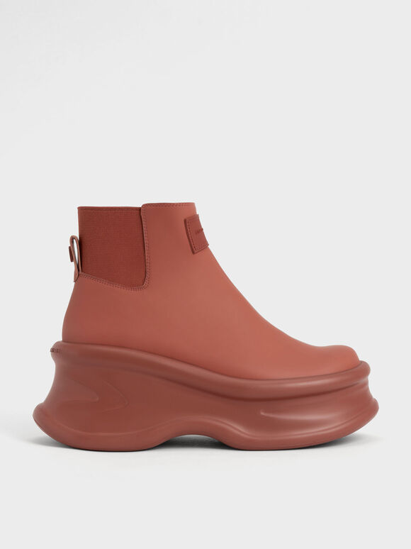 Sepatu Boots Curved Platform Ankle, Brick, hi-res