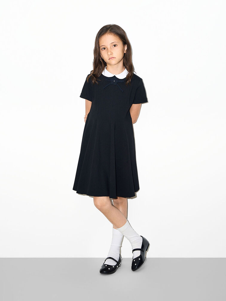 Sepatu Mary Janes Girls' Patent Flower-Beaded, Black Patent, hi-res
