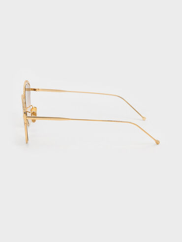 Kacamata Cateye Braided Wire-Frame, Gold, hi-res