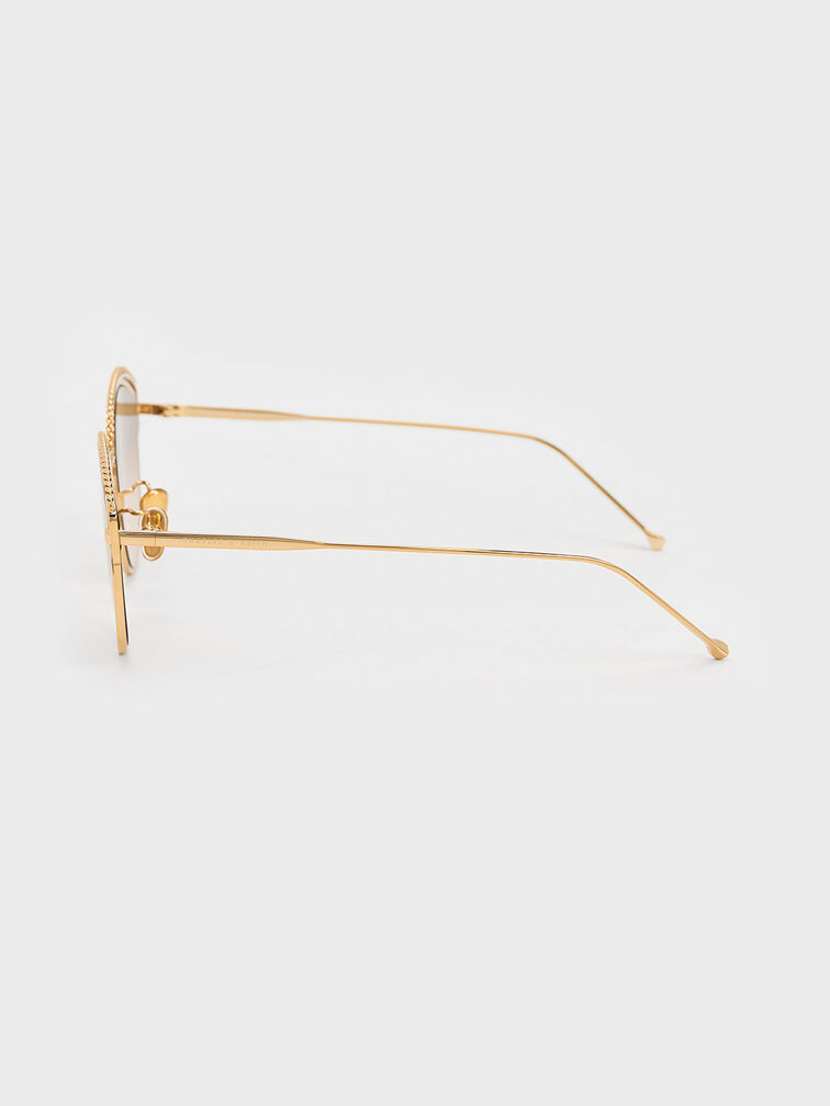 Kacamata Cateye Braided Wire-Frame, Gold, hi-res