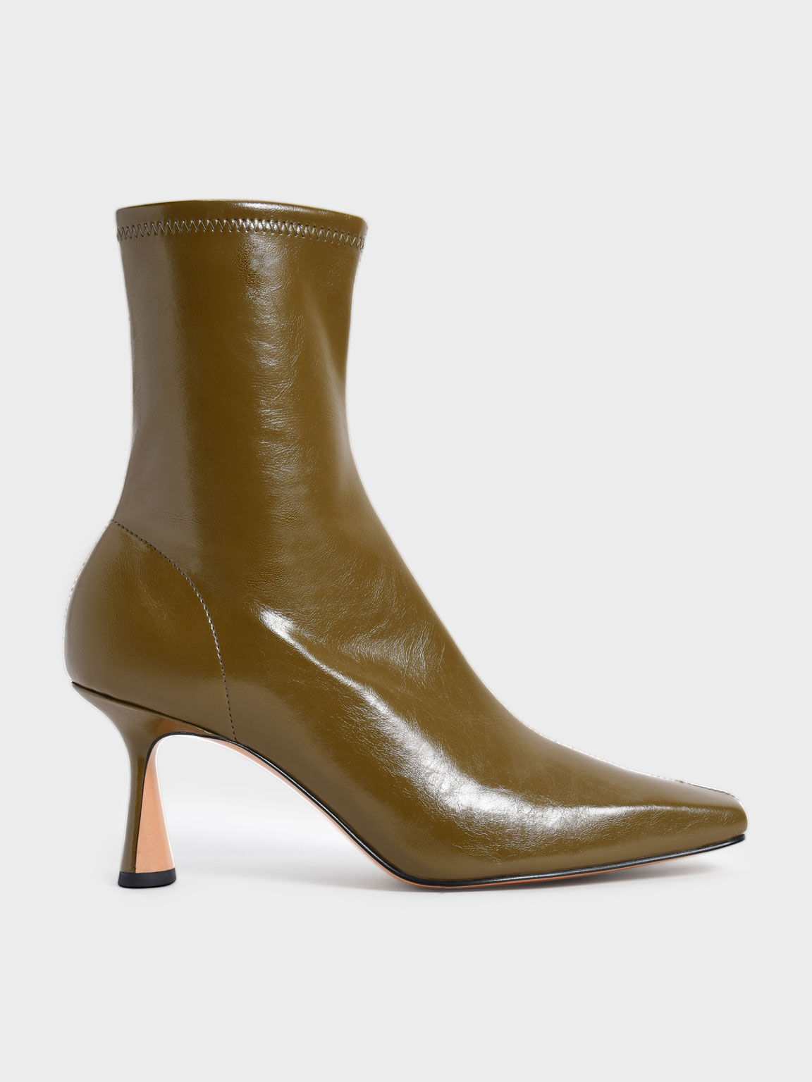 Sepatu Ankle Boots Sculptural Heel, Olive, hi-res