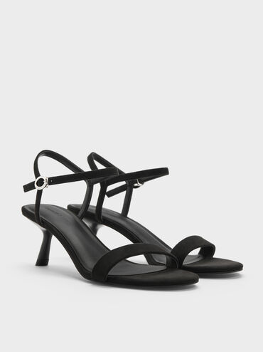 Faux Suede Slant-Heel Ankle-Strap Sandals, Black Textured, hi-res