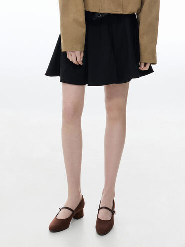 Sepatu Pumps Mary Jane Franca Fuax Suede, Dark Brown Textured, hi-res
