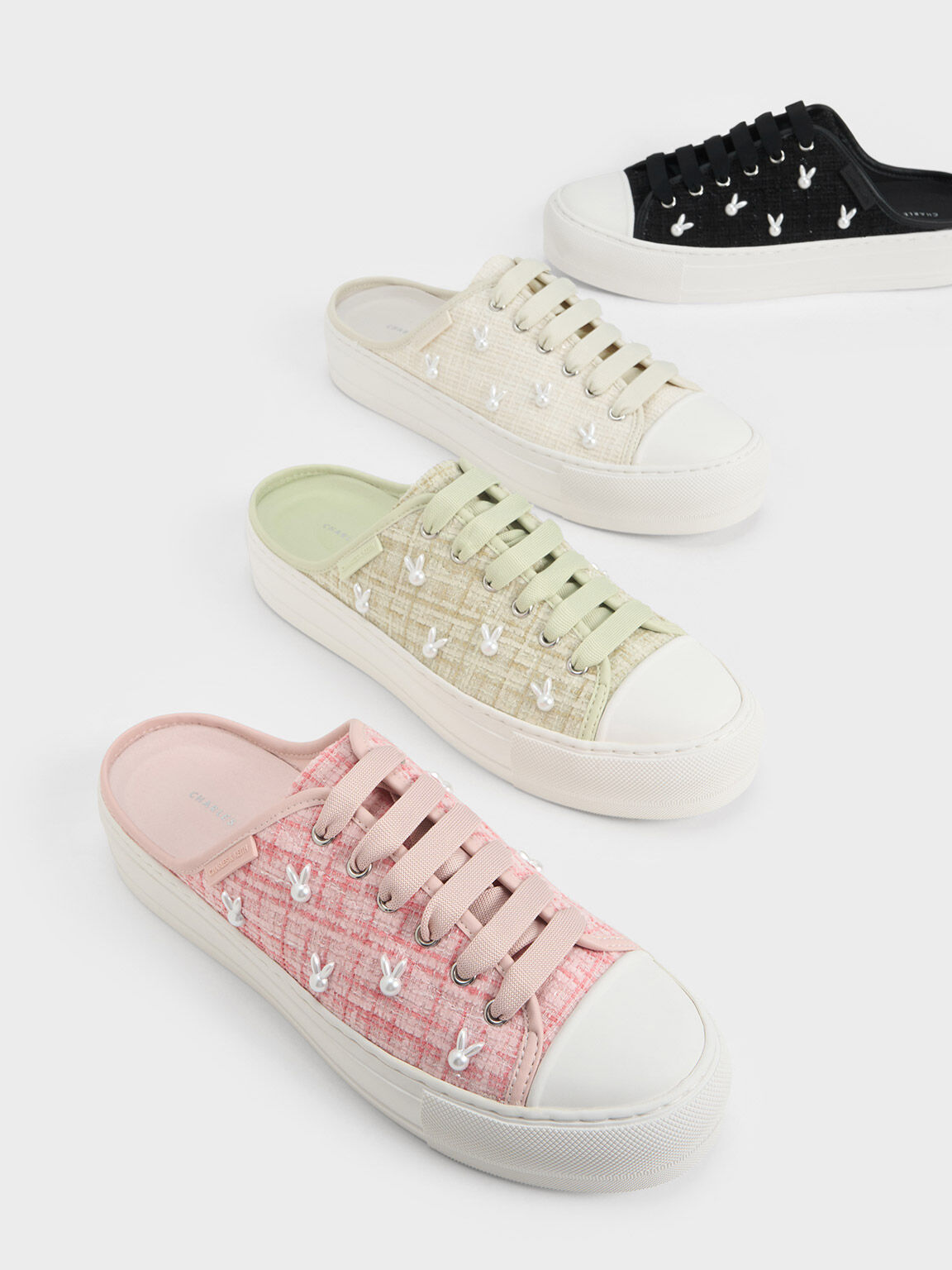Bunny Tweed Slip-On Sneakers, Pink, hi-res