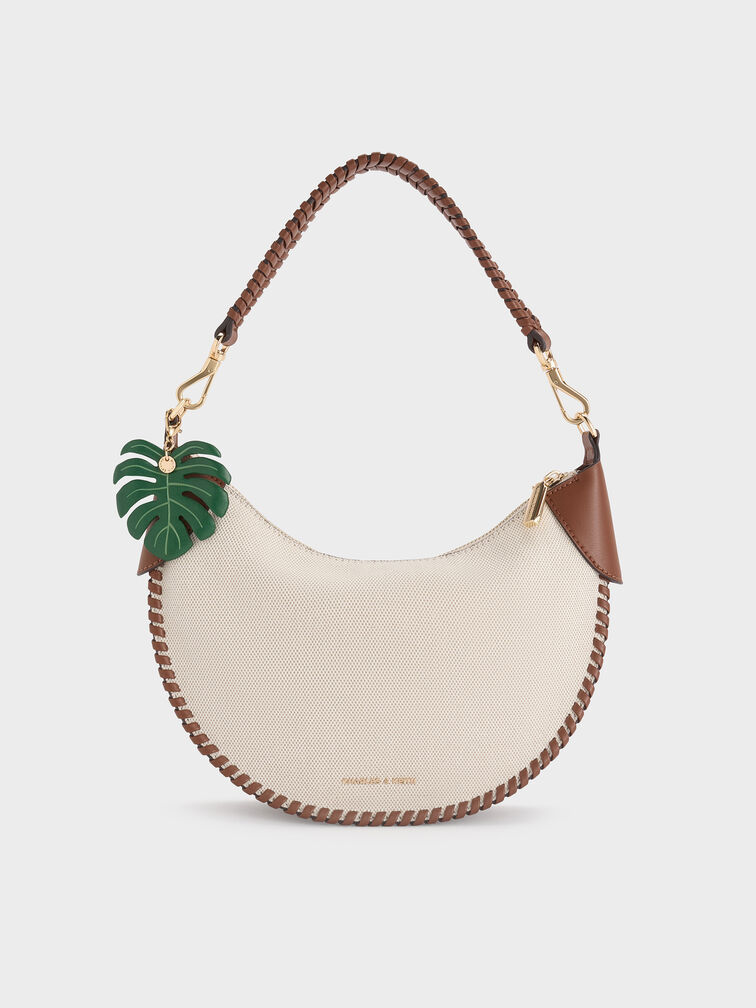 Blume Canvas Braided Curved Hobo Bag, Taupe Canvas, hi-res