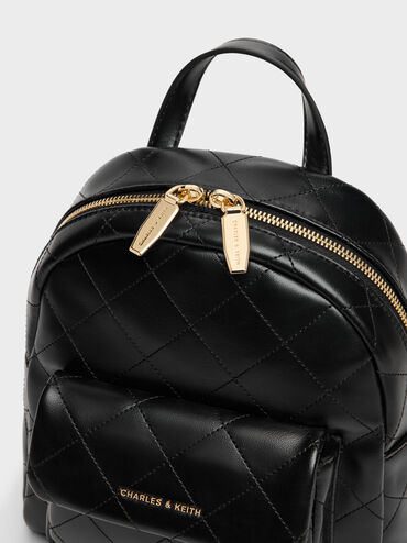 Tas Ransel Front-pocket Quilted Alva, Black, hi-res