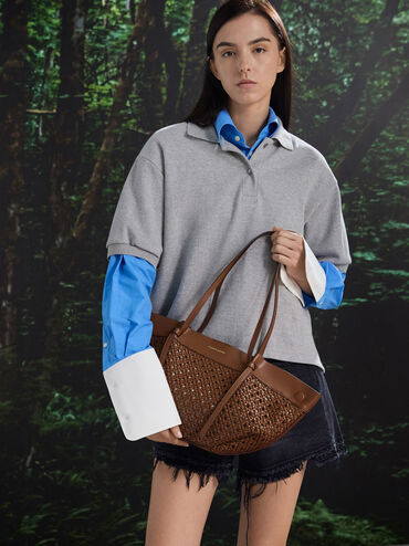 Tas Tote Woven Calla, Chocolate, hi-res