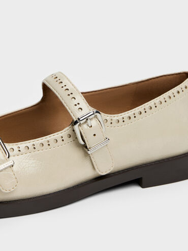 Double-Strap Brogue Mary Janes, Beige, hi-res