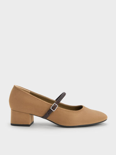 Sepatu Pumps Mary Jane Franca Fuax Suede, Sand, hi-res