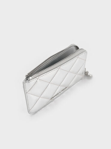 Dompet Zip-Around Quilted Bow-Heart Charm Arrietty, Silver, hi-res