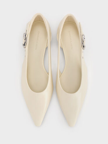 Buckled Cut-Out Ballet Flats, Chalk, hi-res