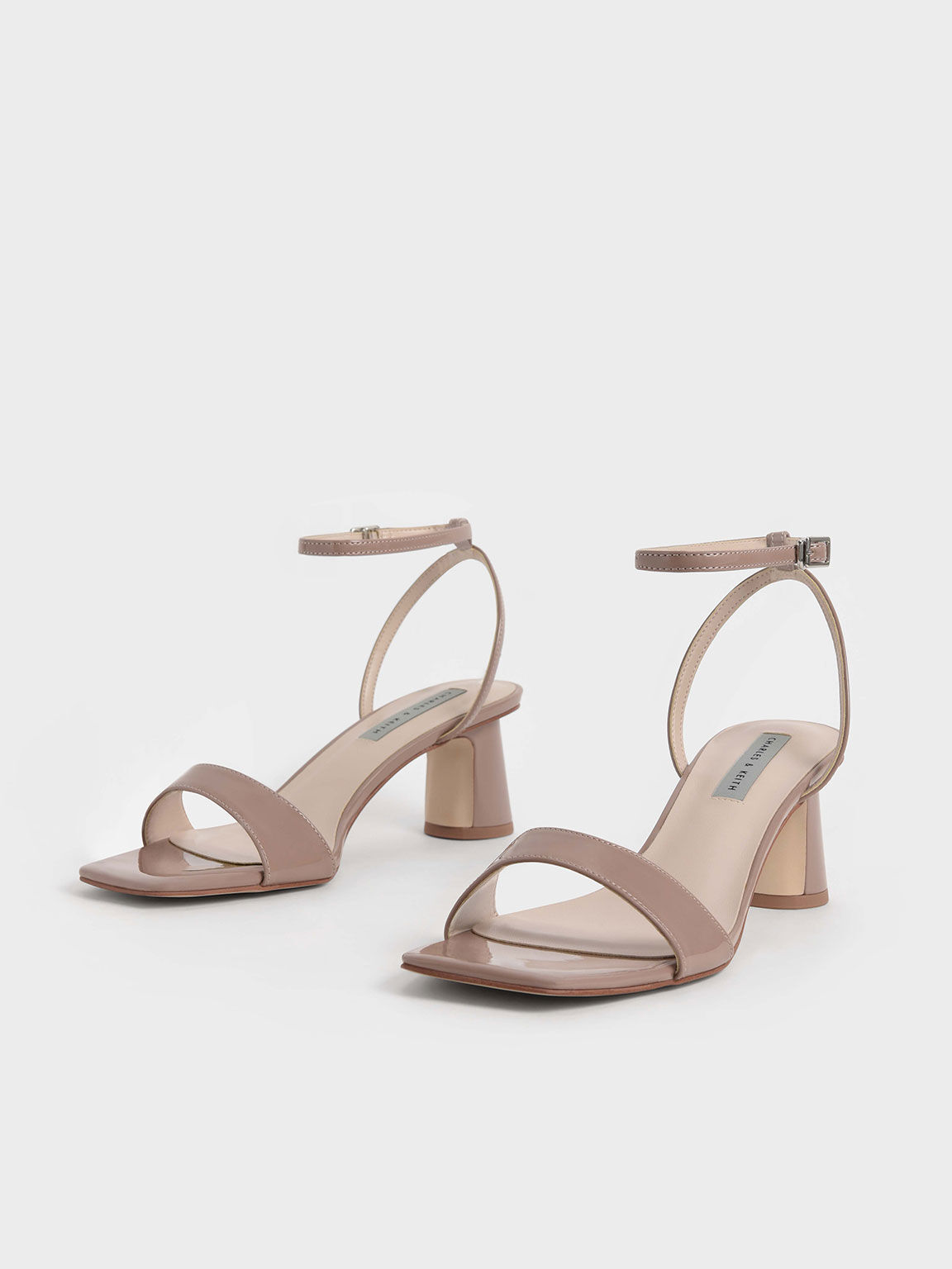 Sandal Cylindrical Heel Patent Ankle-Strap, Nude, hi-res