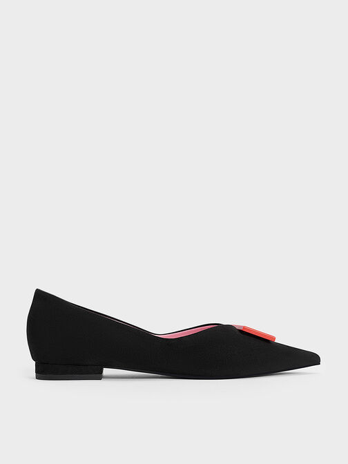 Sepatu Ballerina Geometric Accent Textured, Black Textured, hi-res