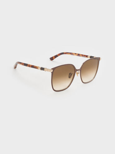 Ophelia Metallic-Accent Square Sunglasses, Brown, hi-res