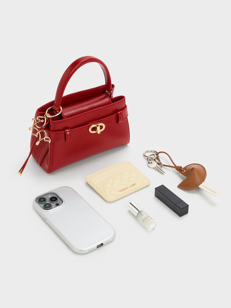 Tas Top Handle Horse-Motif Bow Aubrielle, Tomato Red, hi-res