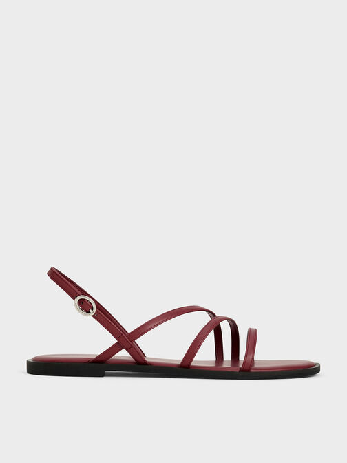 Asymmetric Triple-Strap Sandals, Burgundy, hi-res