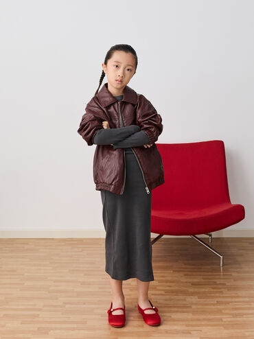 Sepatu Flats Mary Jane Knot-Pearl Orinda Girls, Red, hi-res