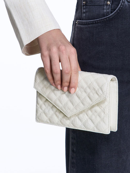 Clutch Duo Quilted Envelope, White, hi-res