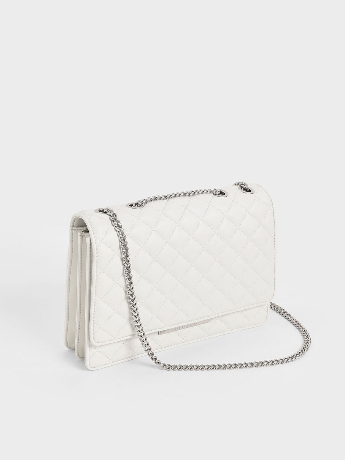 Tas Bahu Quilted Chain Strap, White, hi-res