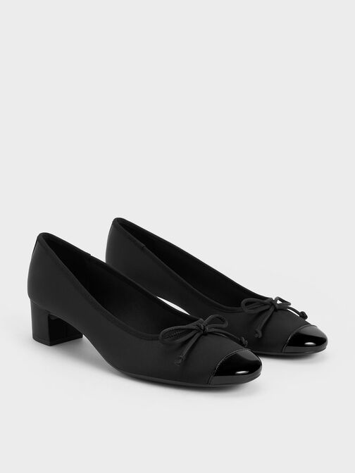 Recycled Polyester Bow Ballet Pumps, Black Textured, hi-res
