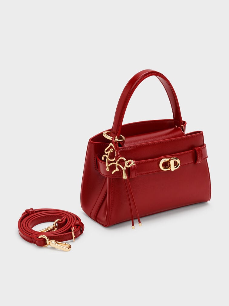 Tas Top Handle Horse-Motif Bow Aubrielle, Tomato Red, hi-res