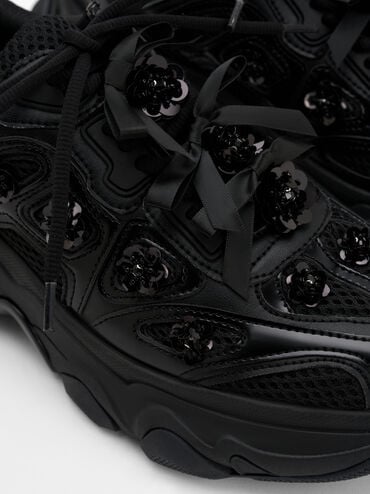 Sneakers Chunky Flower-Embellished Gaskell, Black, hi-res