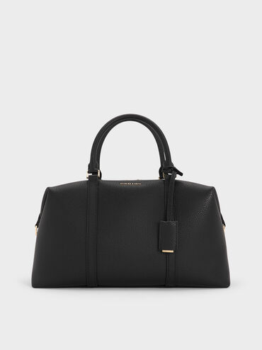 Chance Recycled Leather Bowling Bag, Black, hi-res