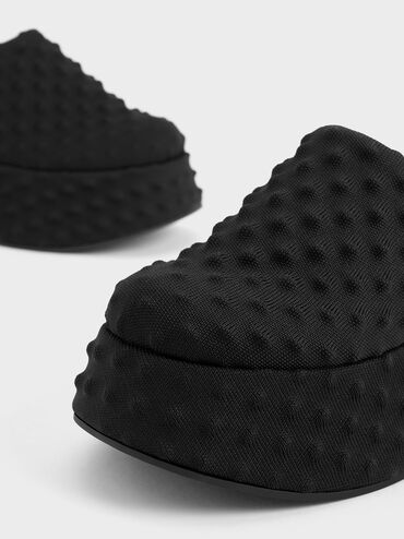 Sepatu Platform Mules Spike Textured, Black Textured, hi-res