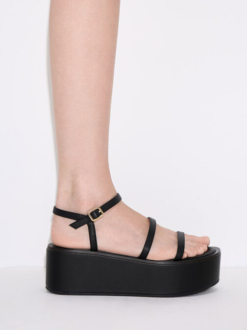 Sandal Flatform Wedge Strappy, Black, hi-res